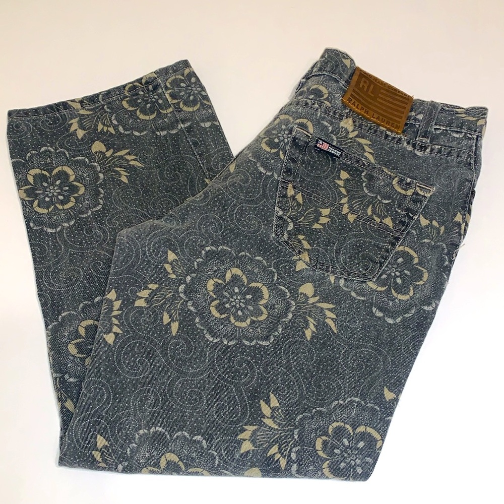 Vintage 90s Polo Jeans Co Floral Tapestry Cropped Jean 32